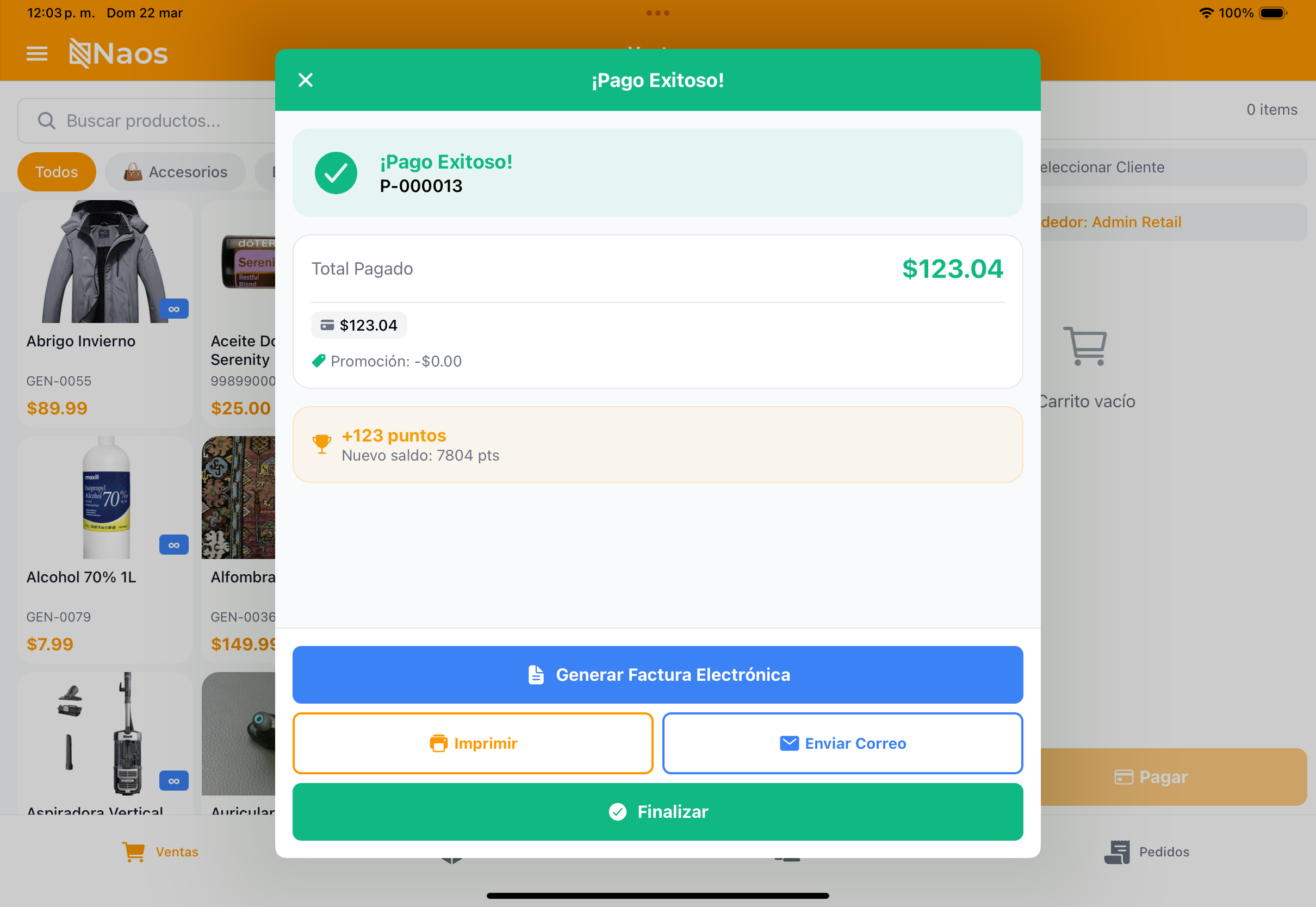 Pago exitoso con puntos de lealtad y promoción