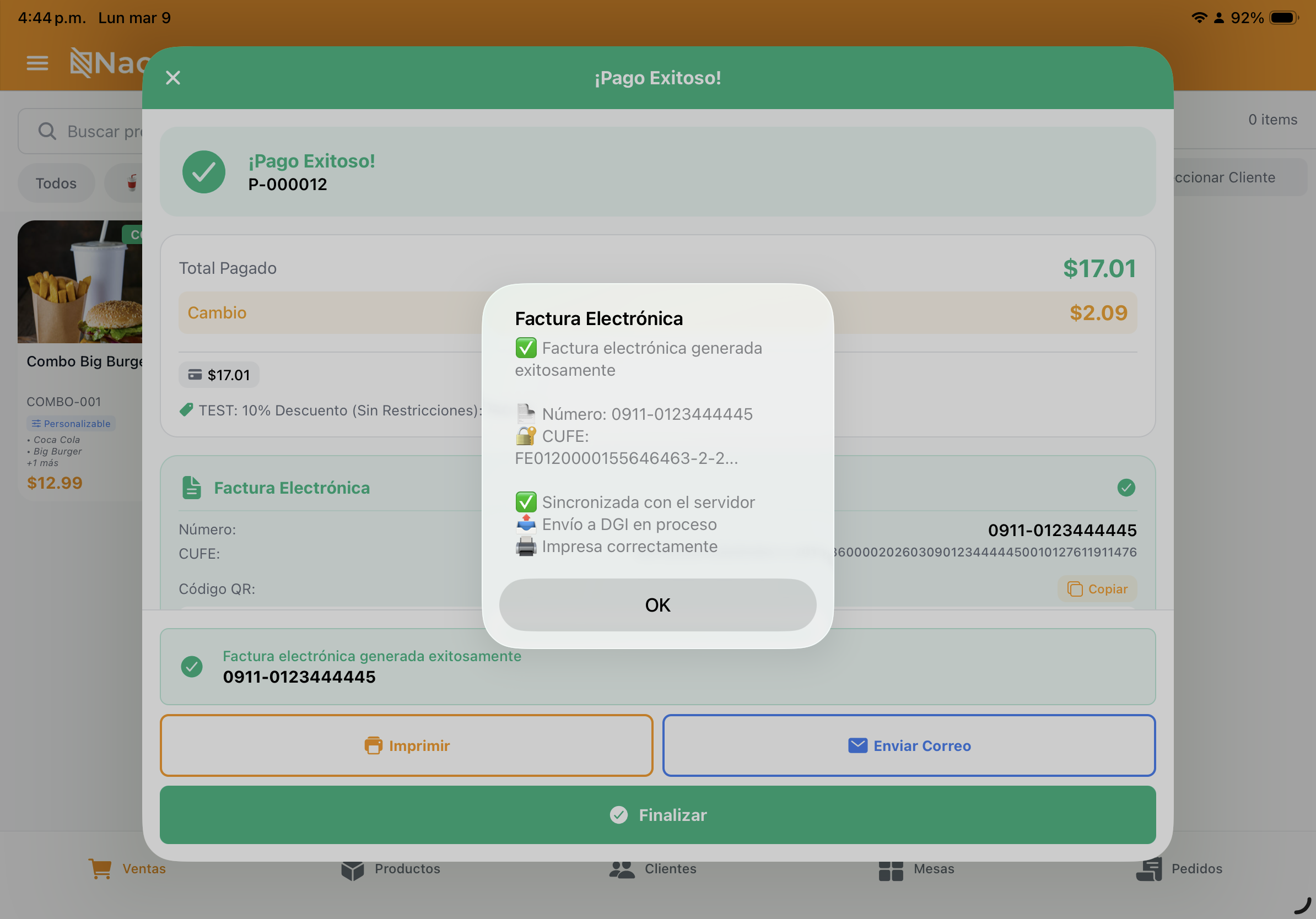 Detalle de factura generada