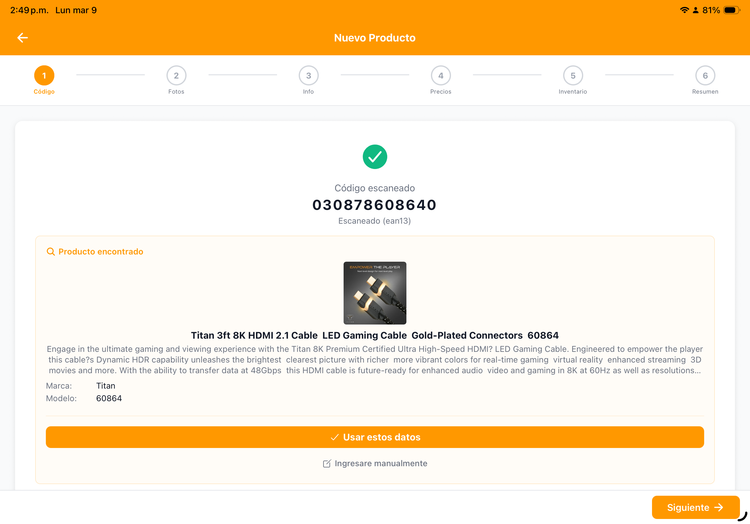 Seleccionar un artículo