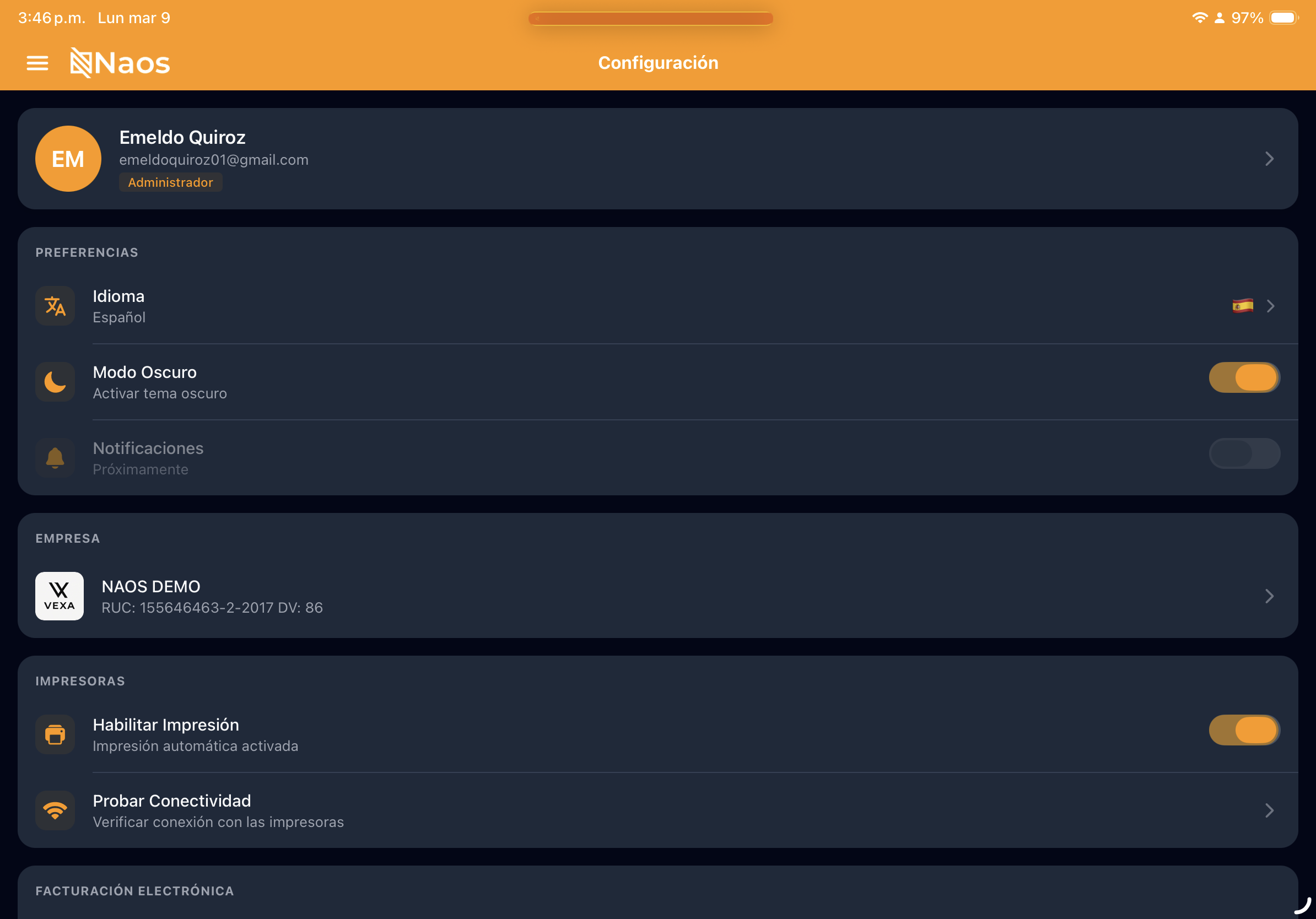 Selección de modo oscuro