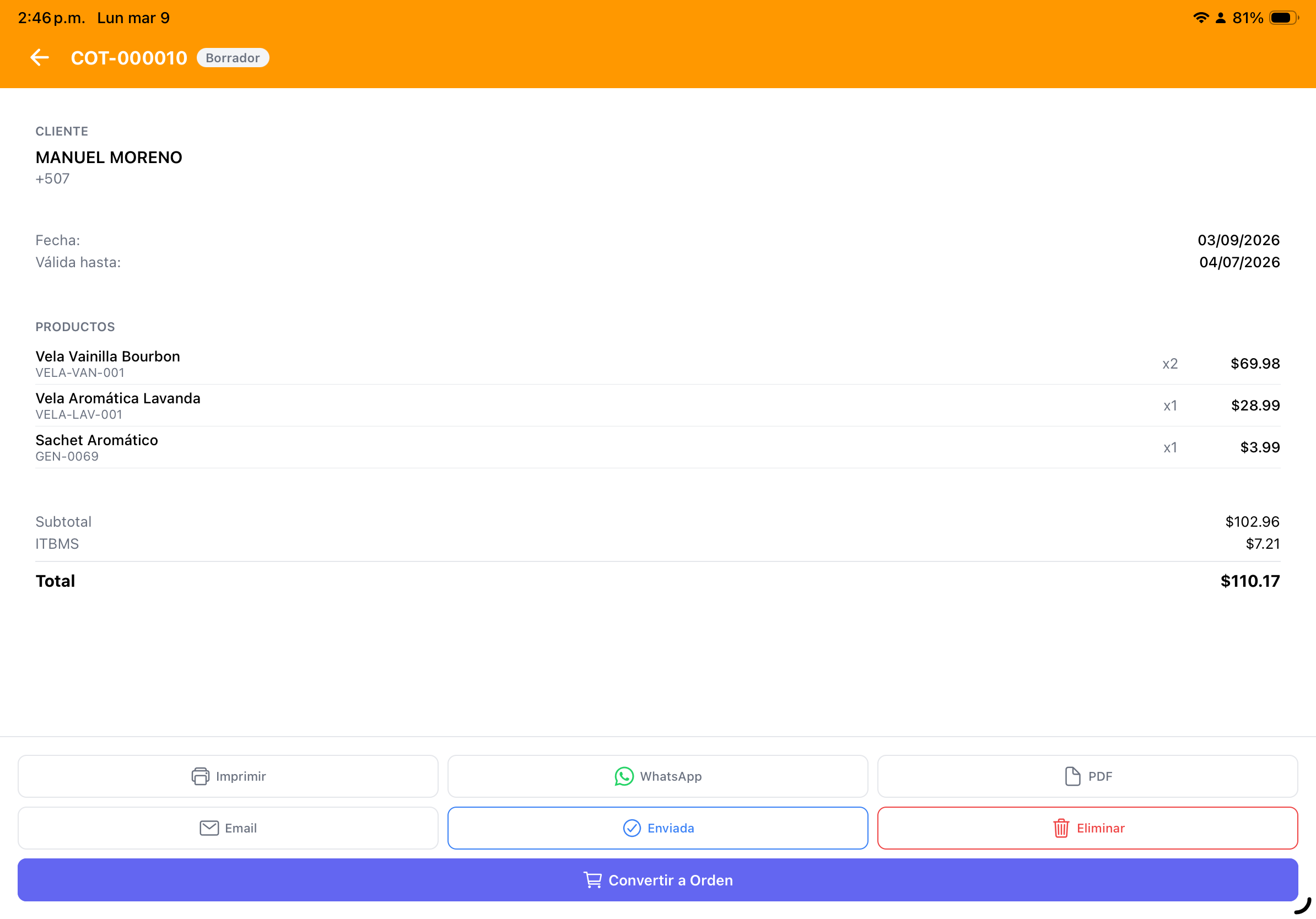 Detalle de cotización