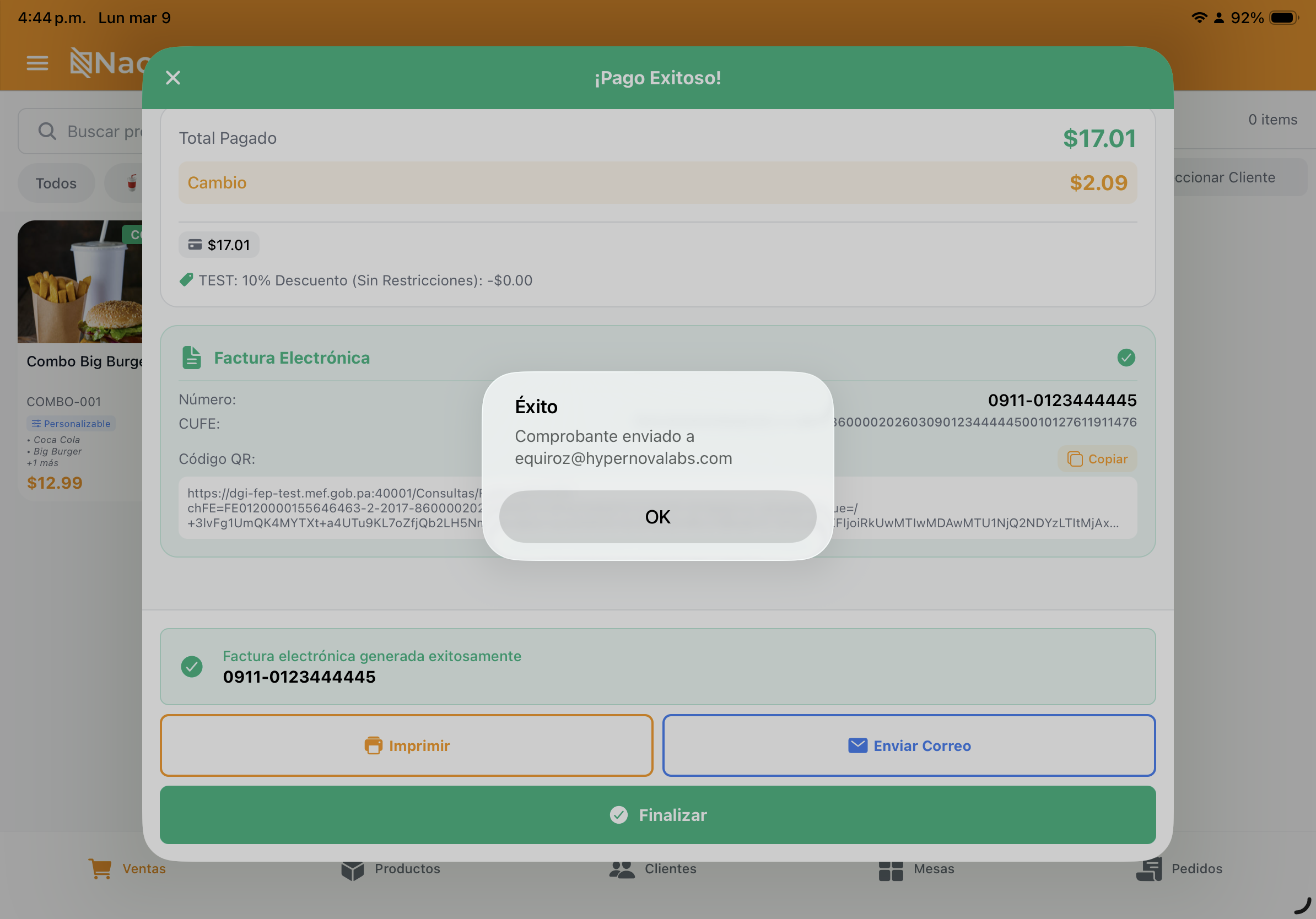 Envío de factura electrónica por correo