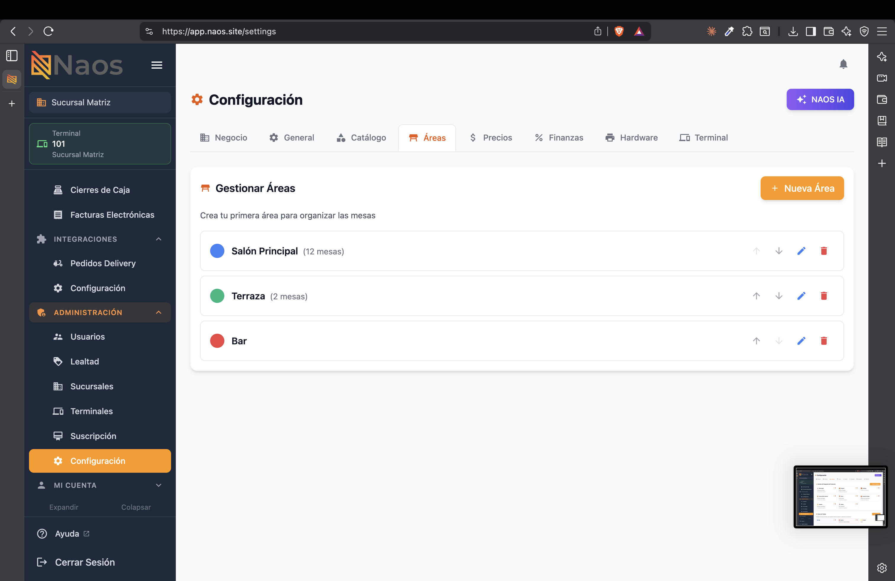Configuración de áreas de trabajo