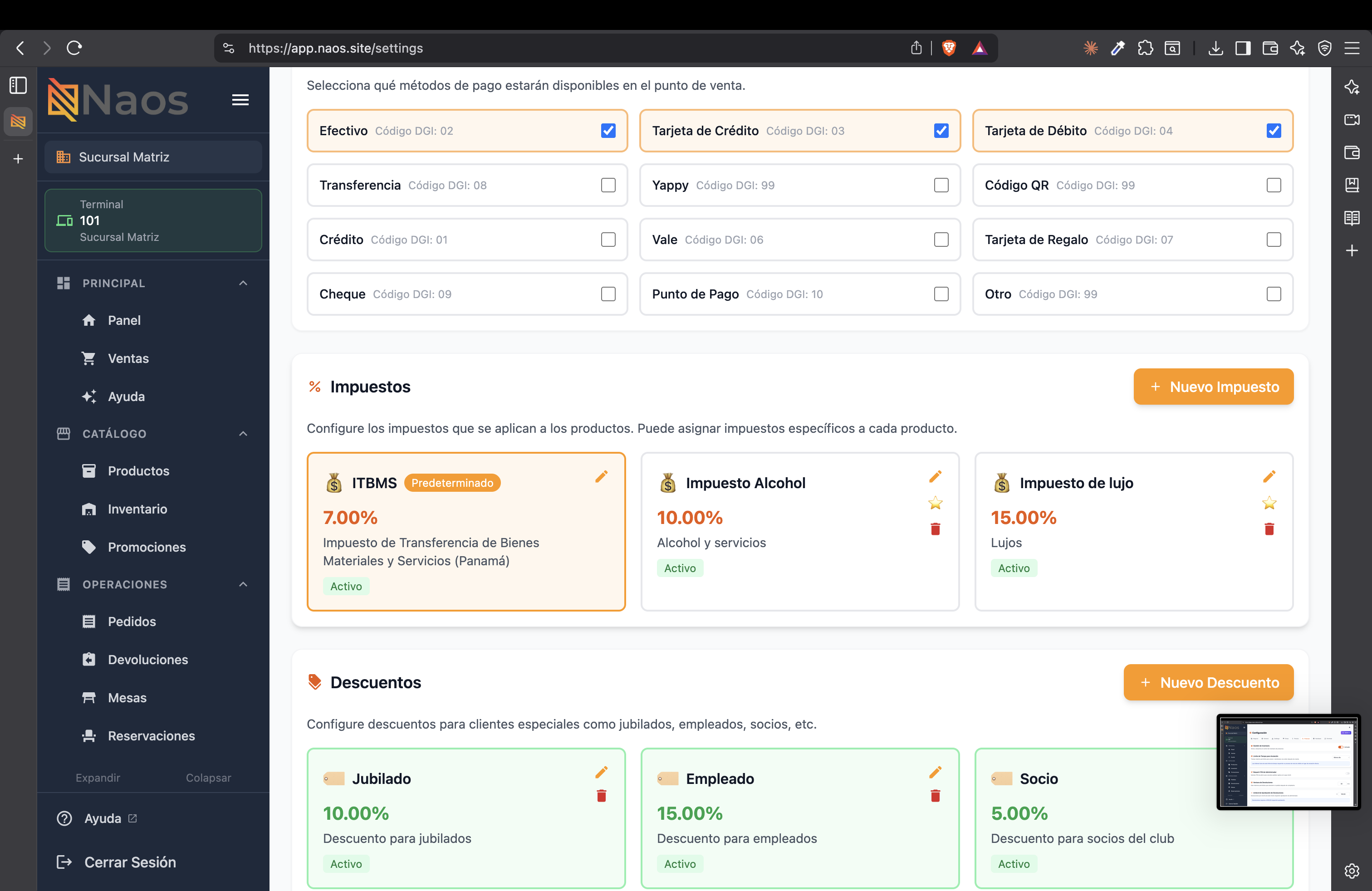 Configuración de impuestos