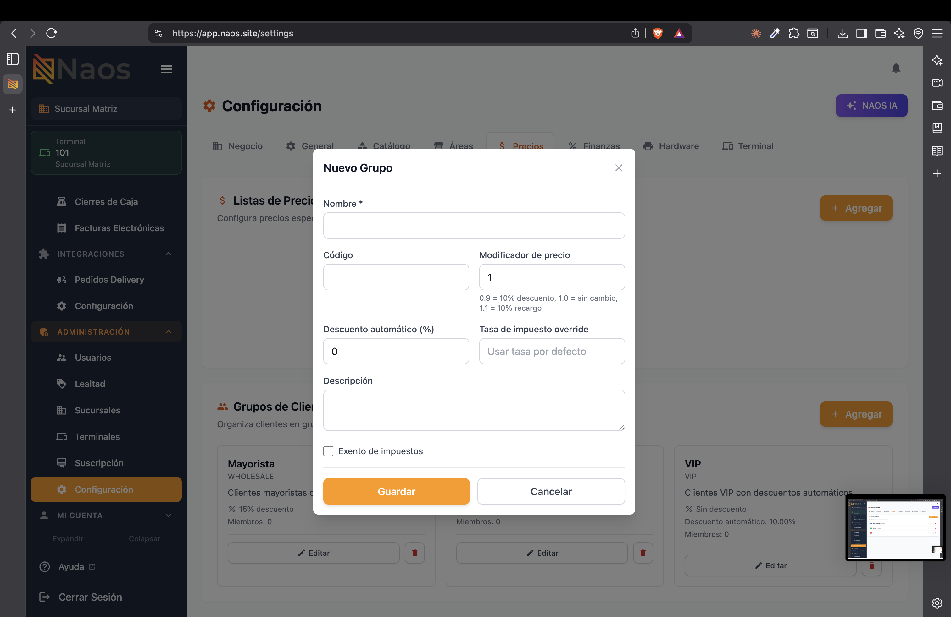 Crear nuevo grupo