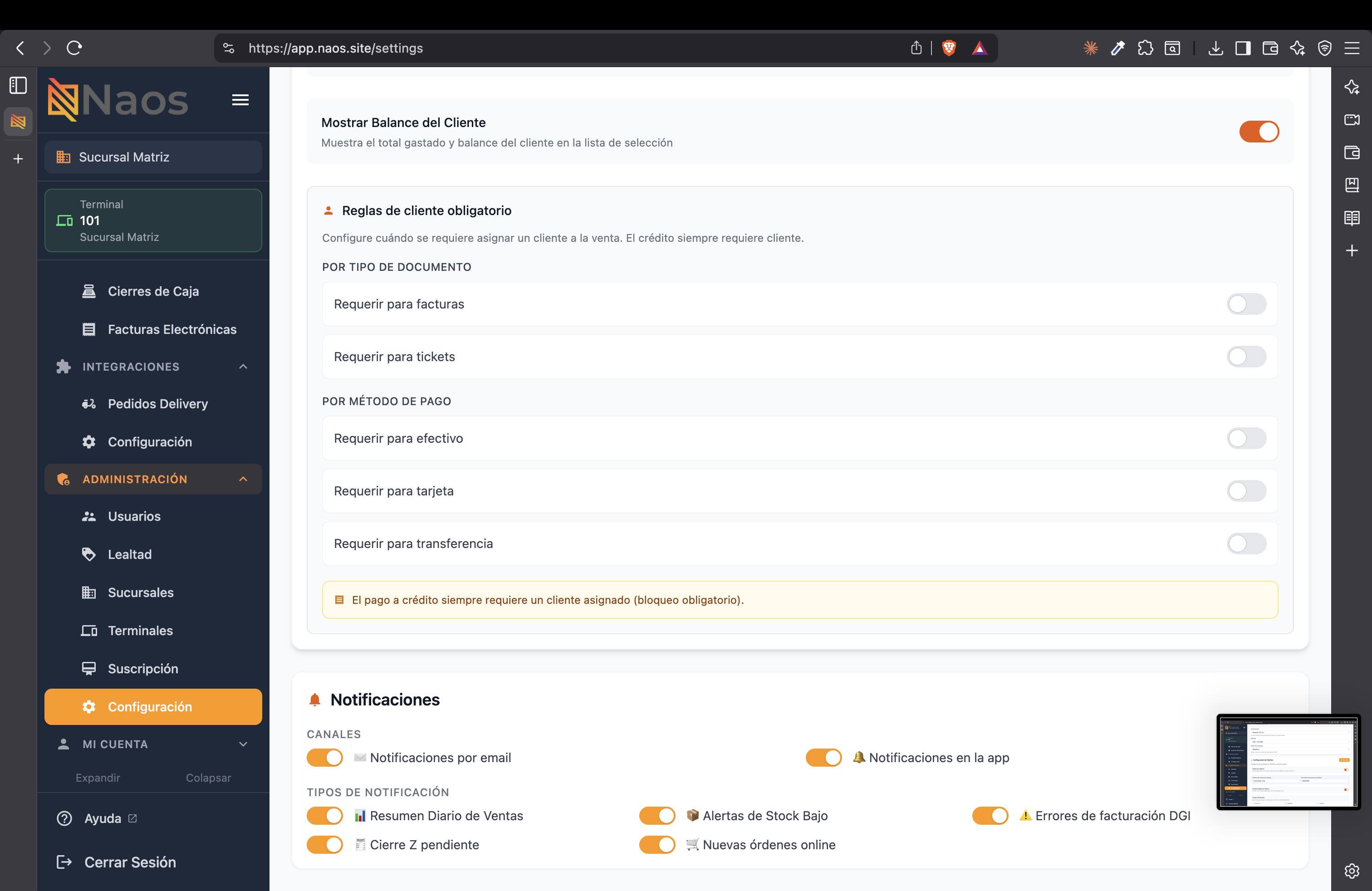 Configuración de uso general