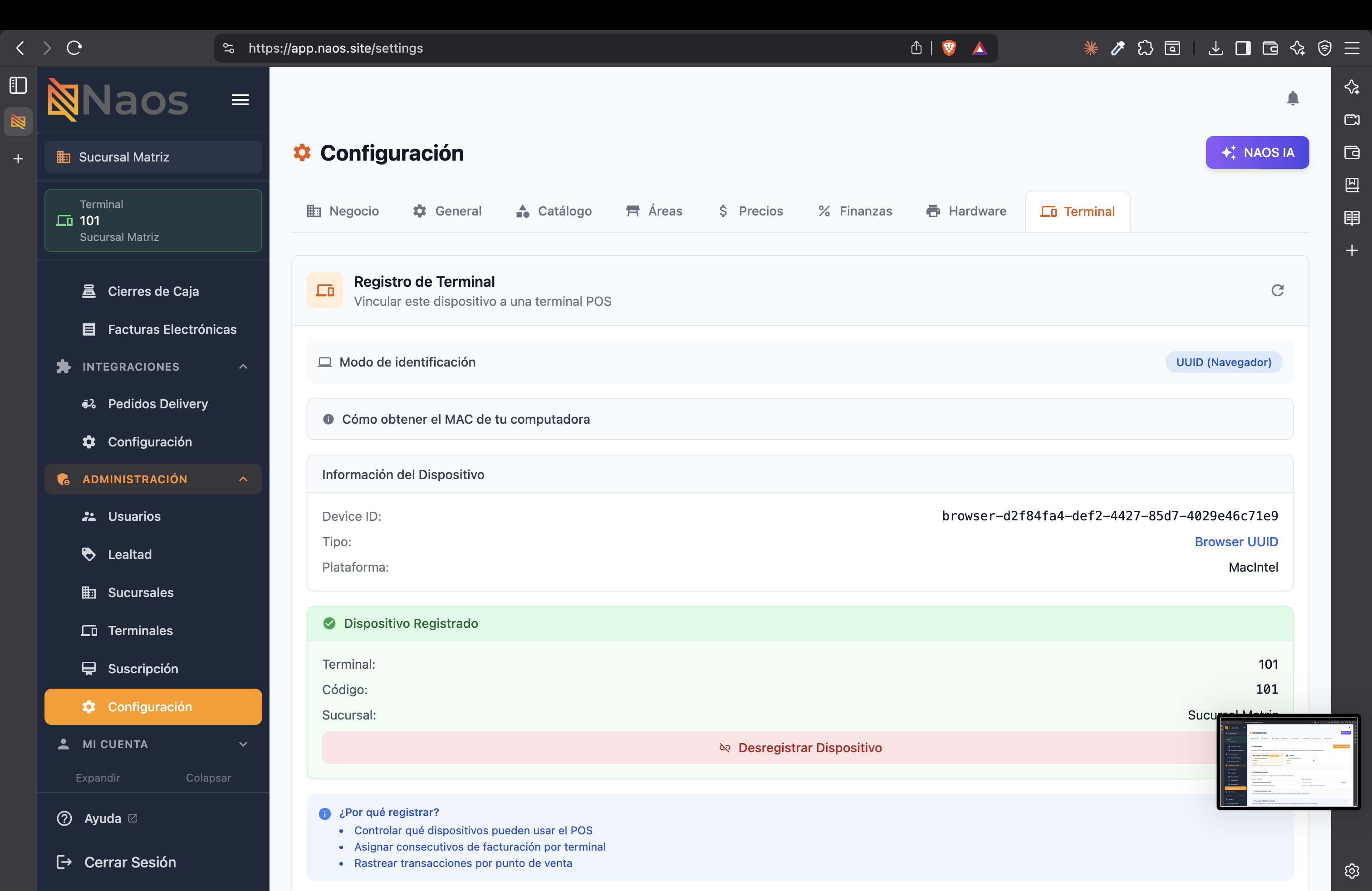 Configuración de terminal