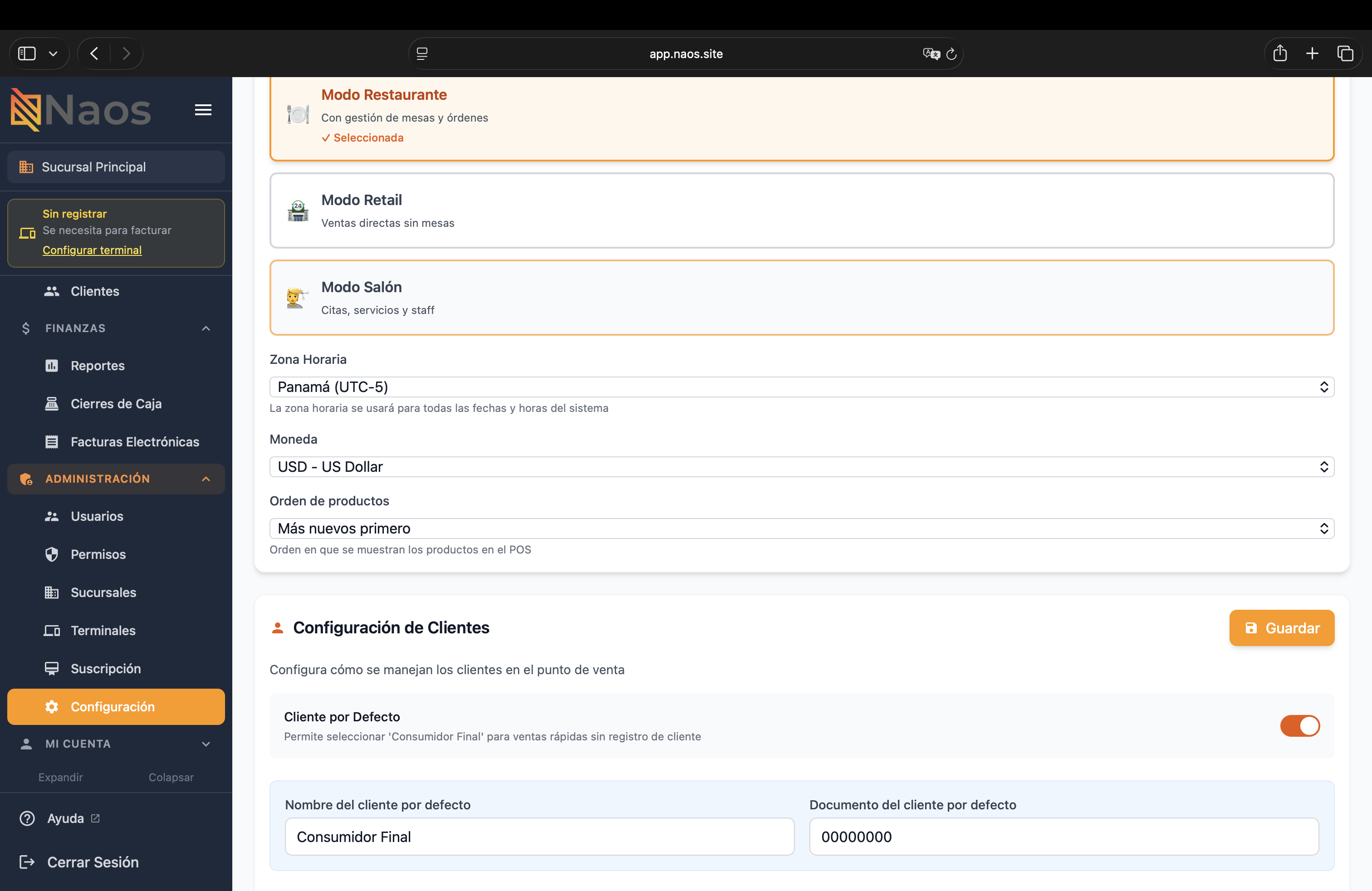 Configuración de zonas