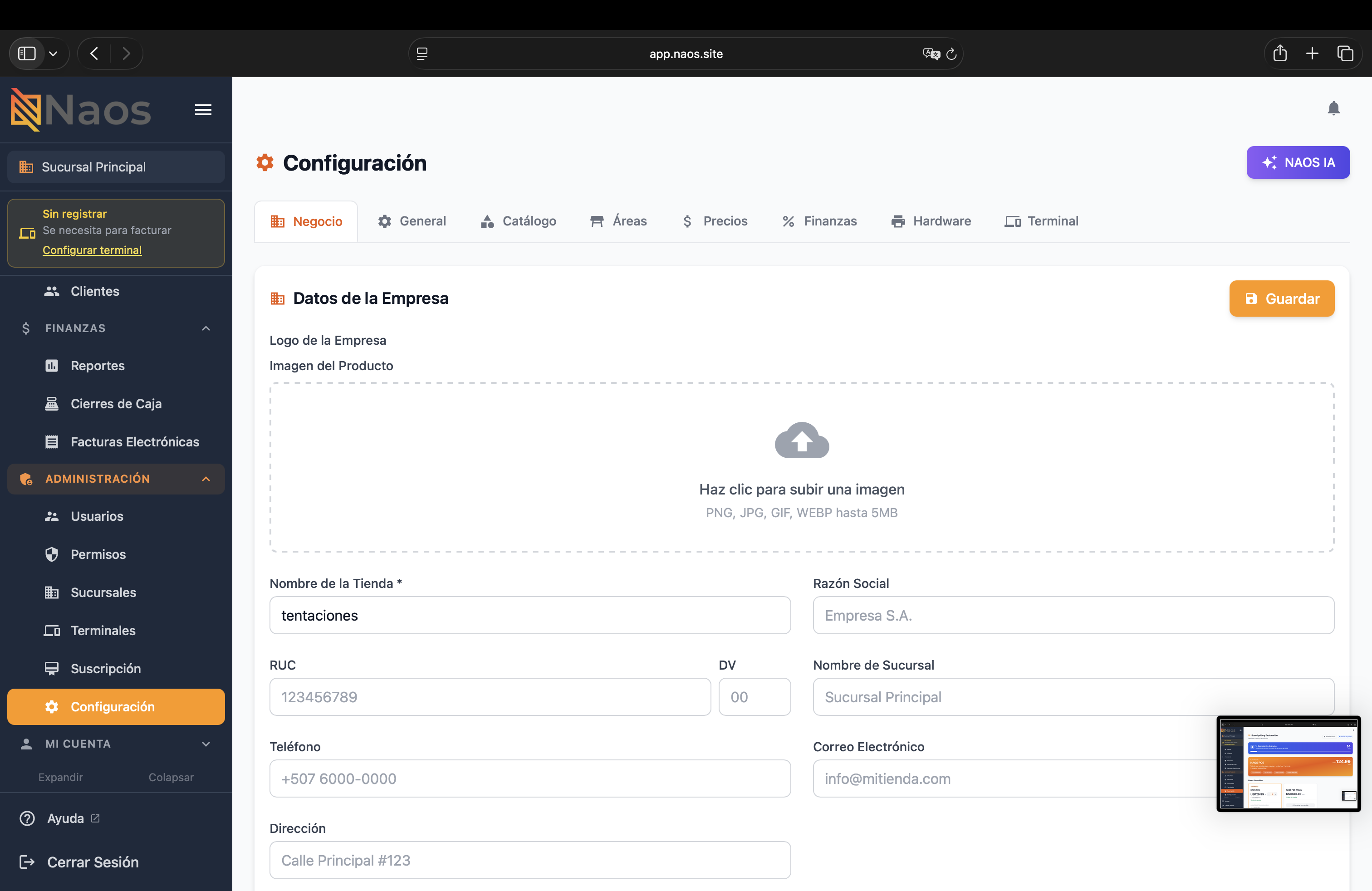 Vista general de configuración