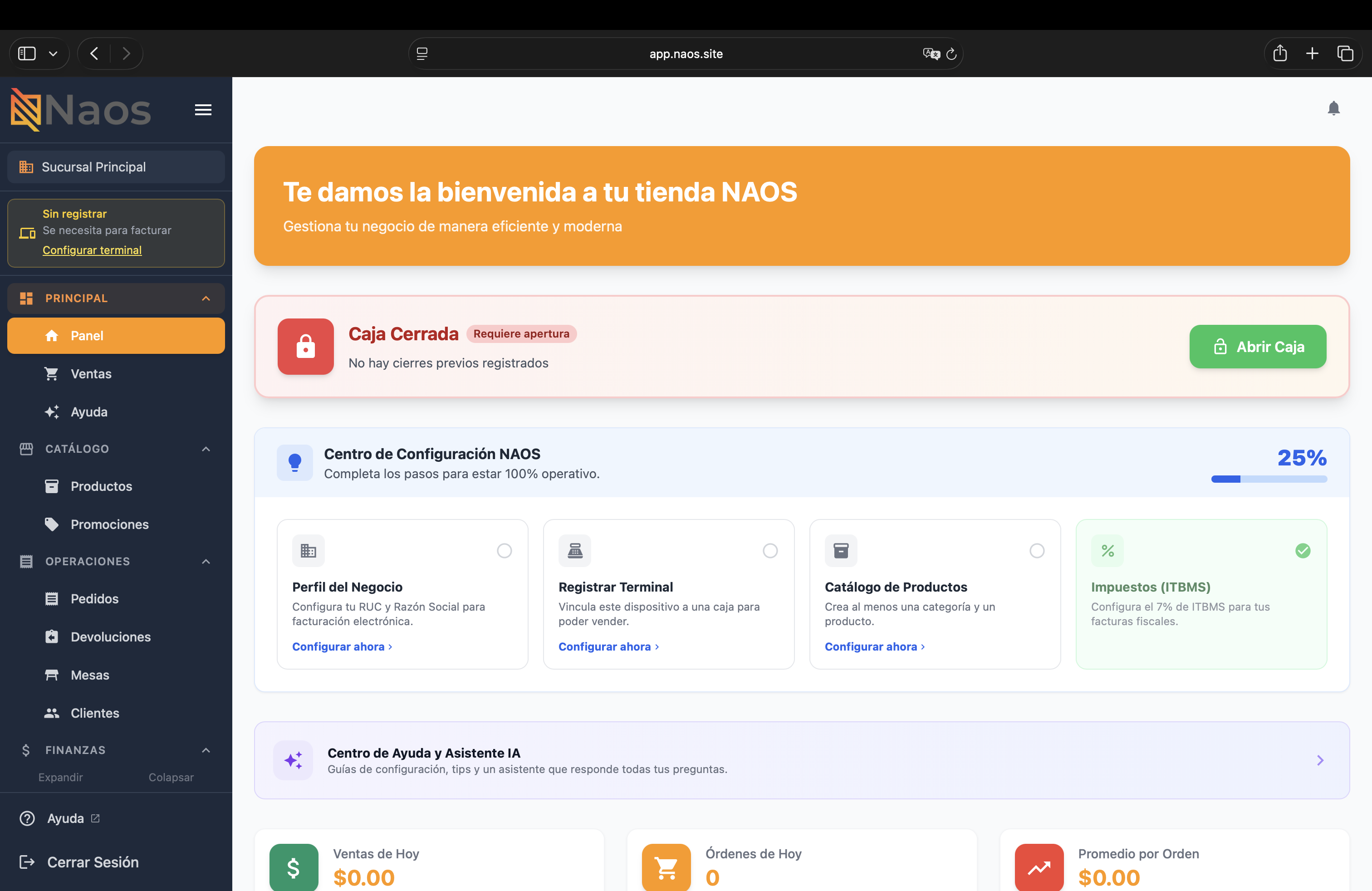 Dashboard principal del Portal Web