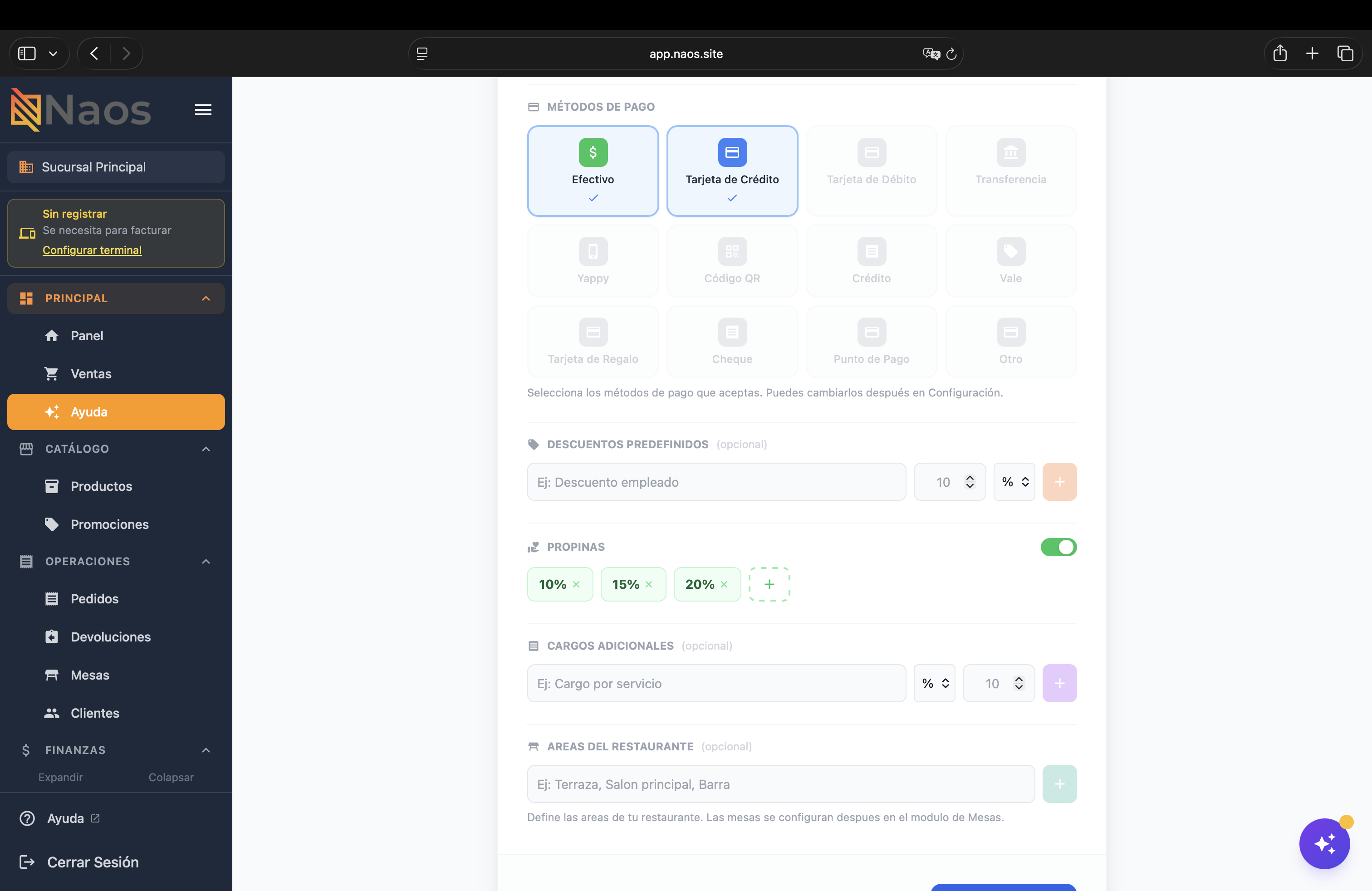 Métodos de pago disponibles