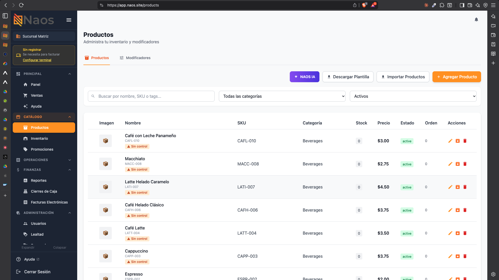 Productos creados por IA en la lista