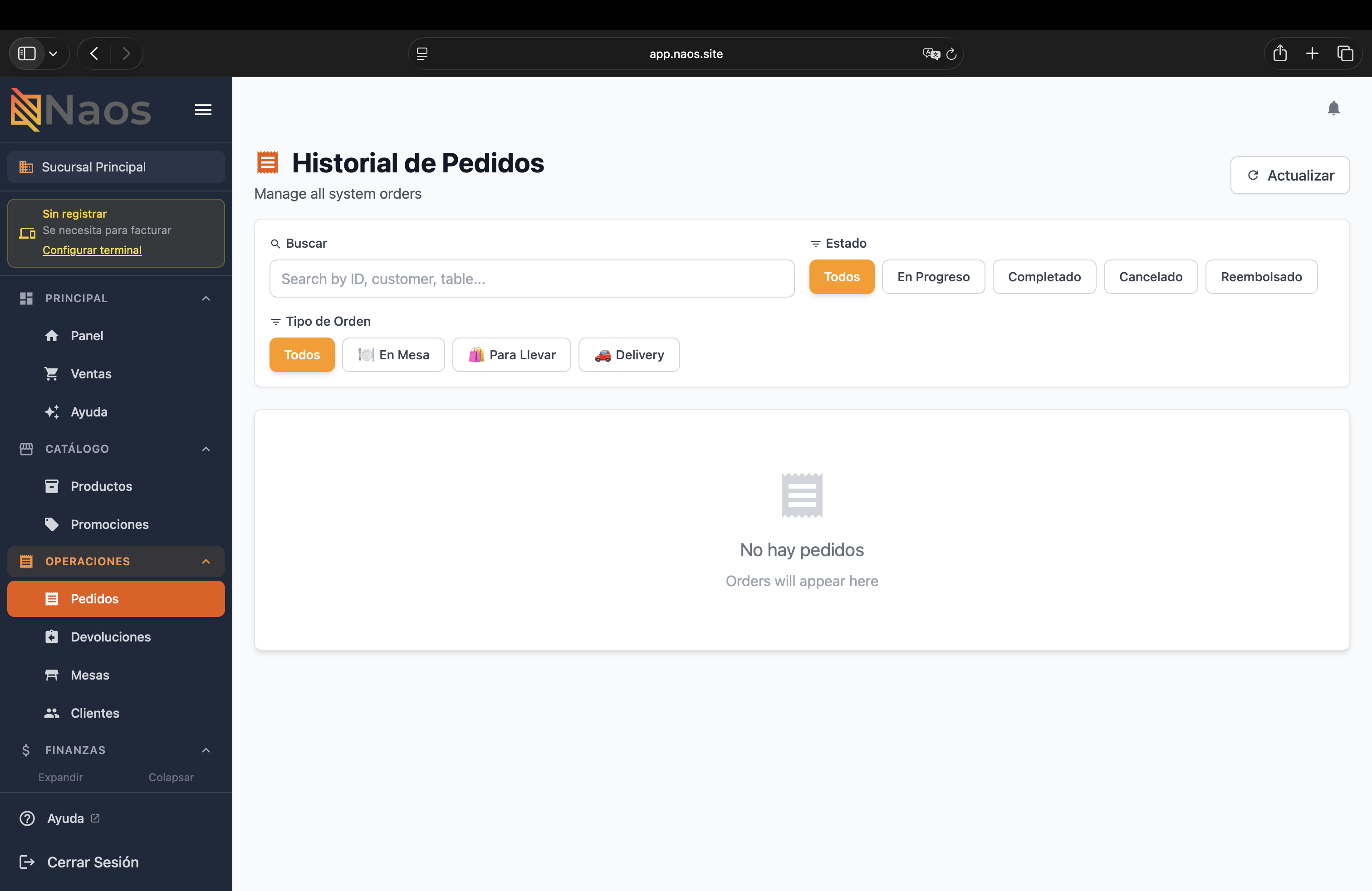 Historial de órdenes