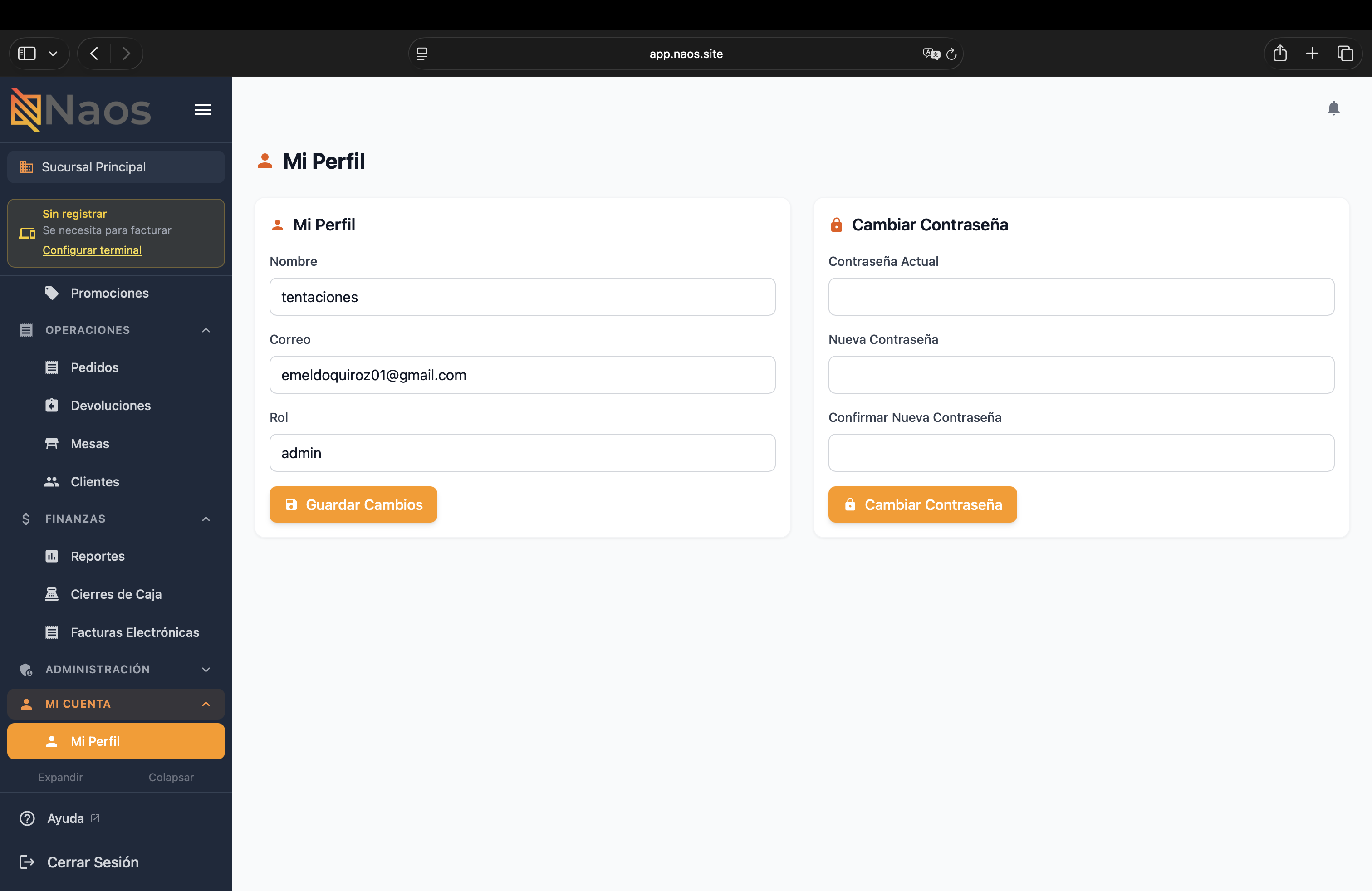 Perfil de tienda en el Portal Web