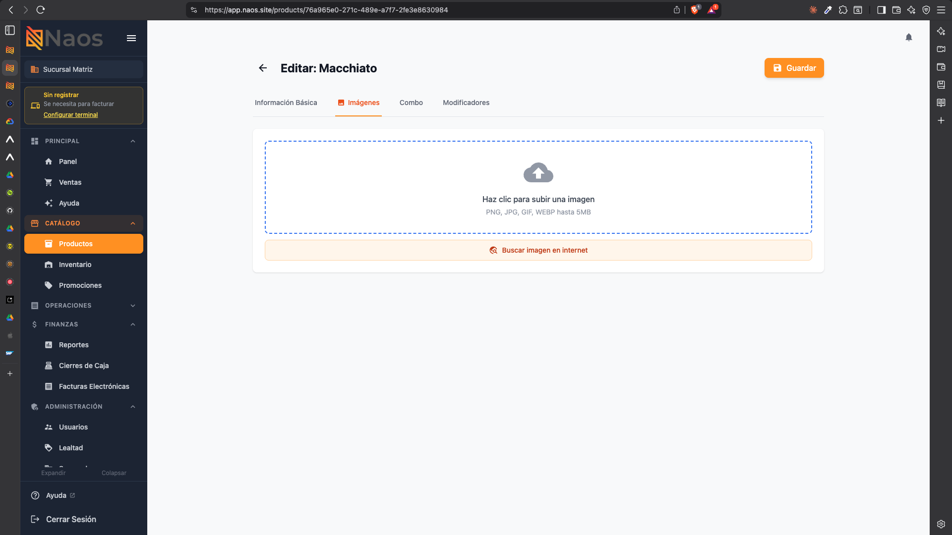 Pestaña de imágenes — subir o buscar en internet