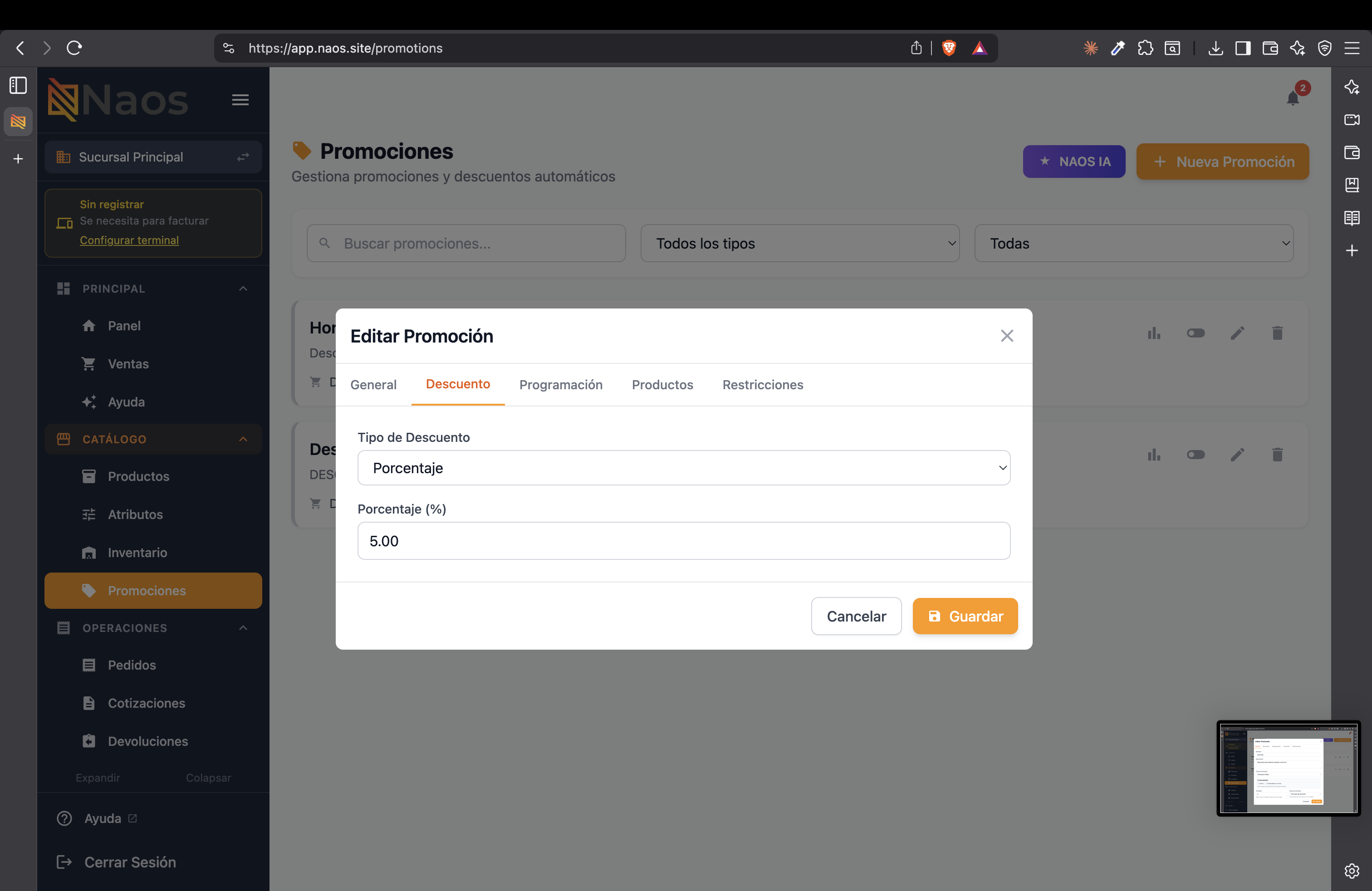 Configuración del tipo de descuento