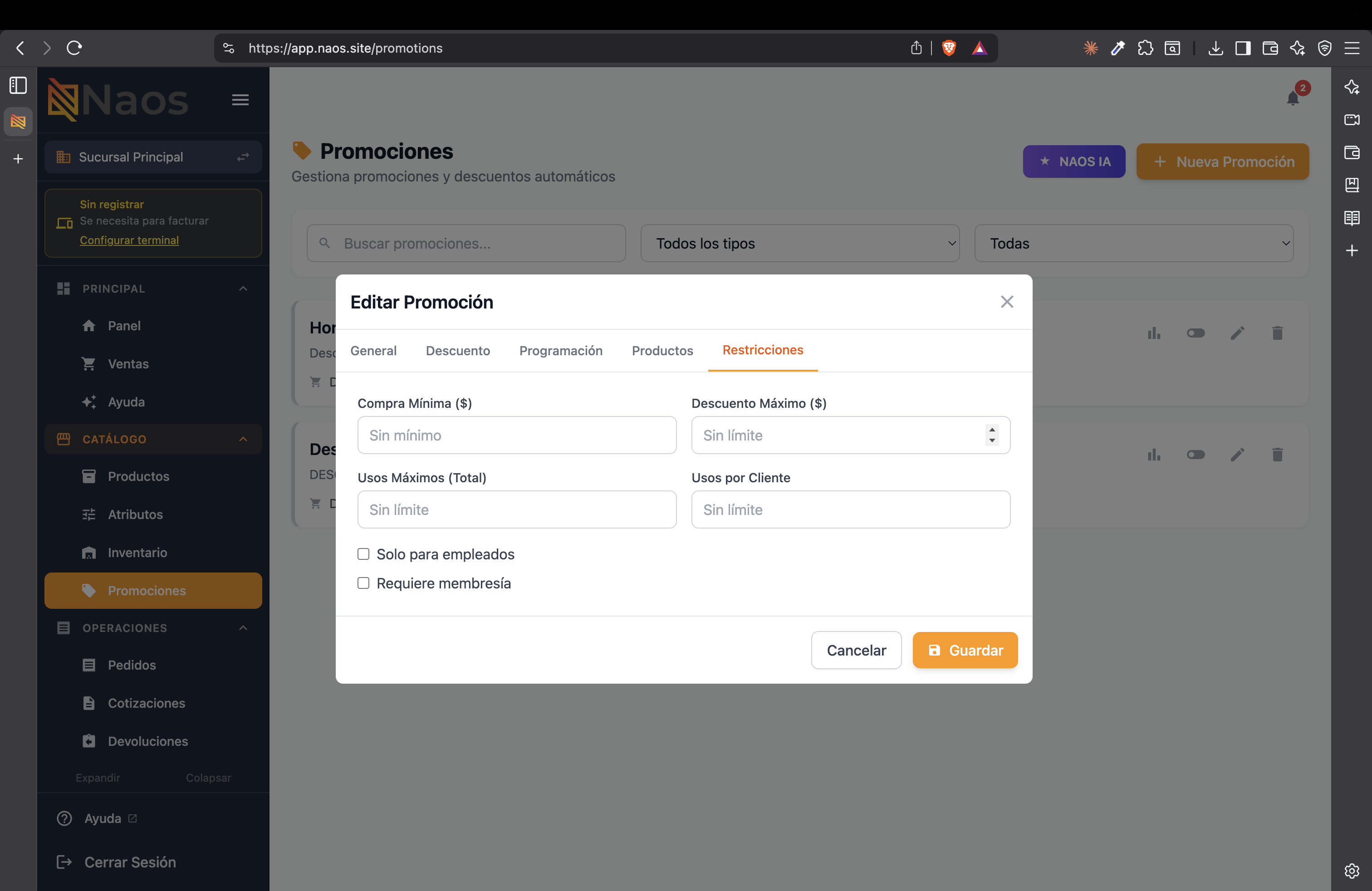 Restricciones de la promoción