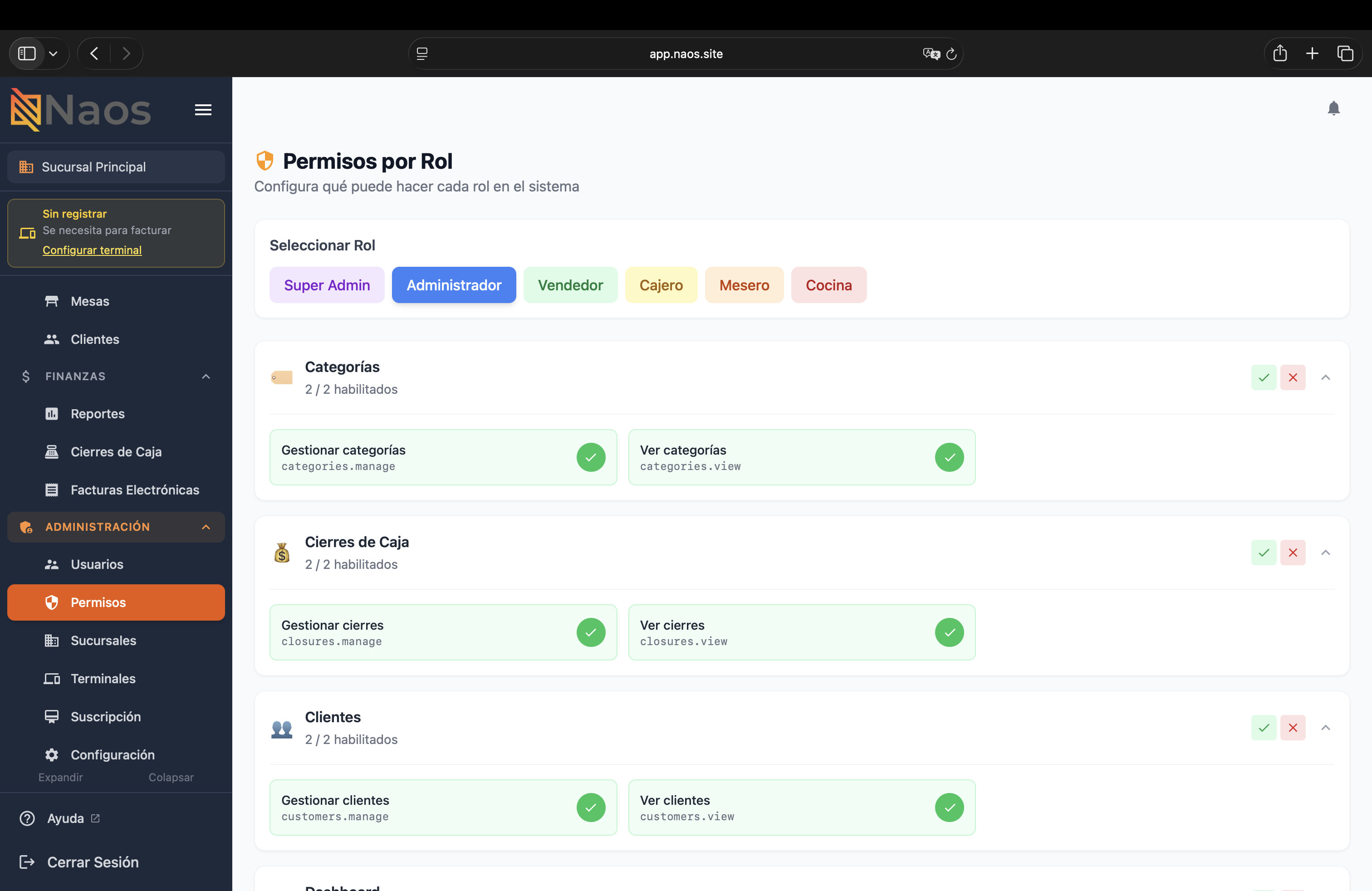 Roles y permisos en el Portal Web